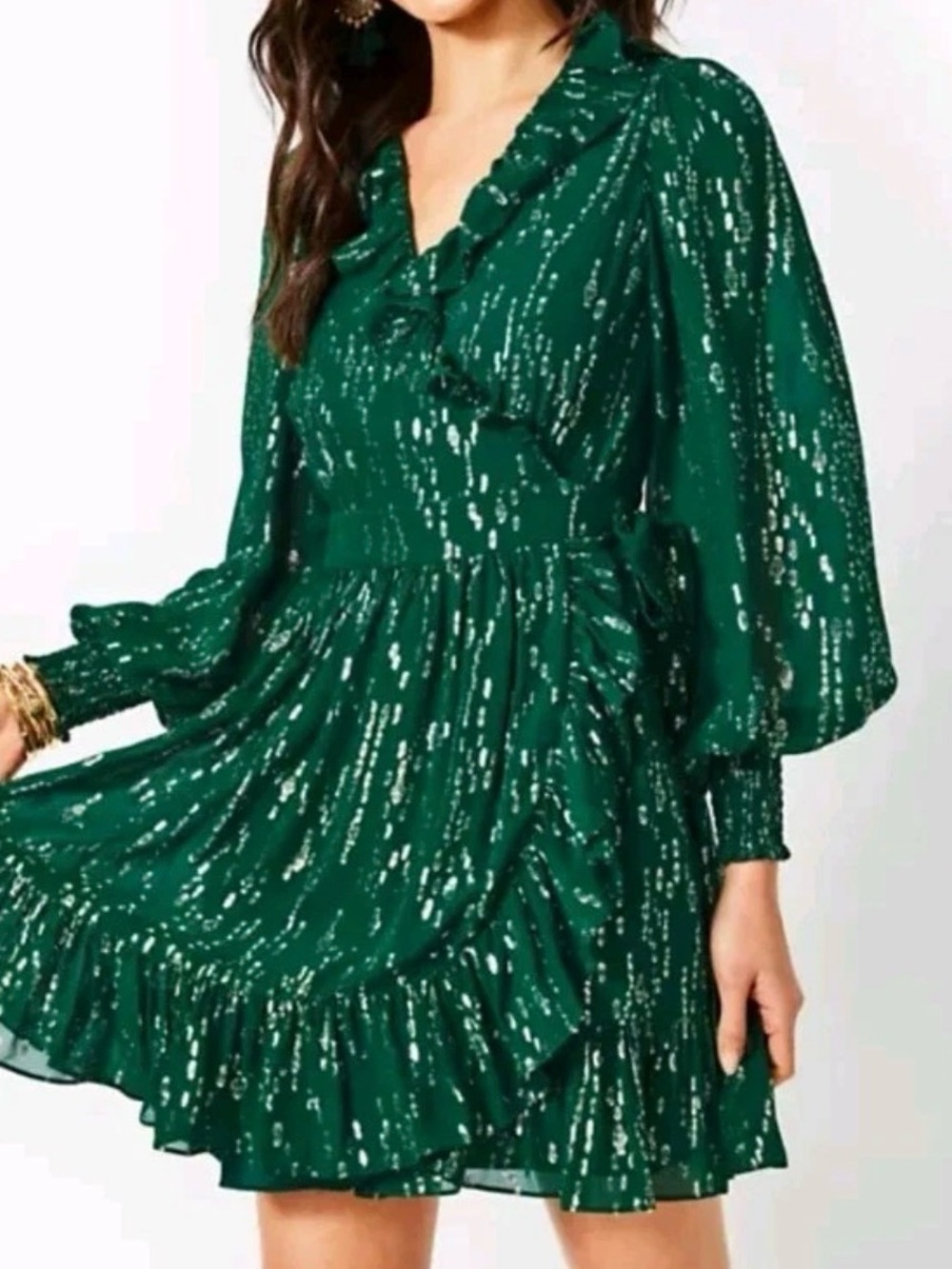 Lilly Pulitzer Emerald Green Ruffle Wrap Mini Dress